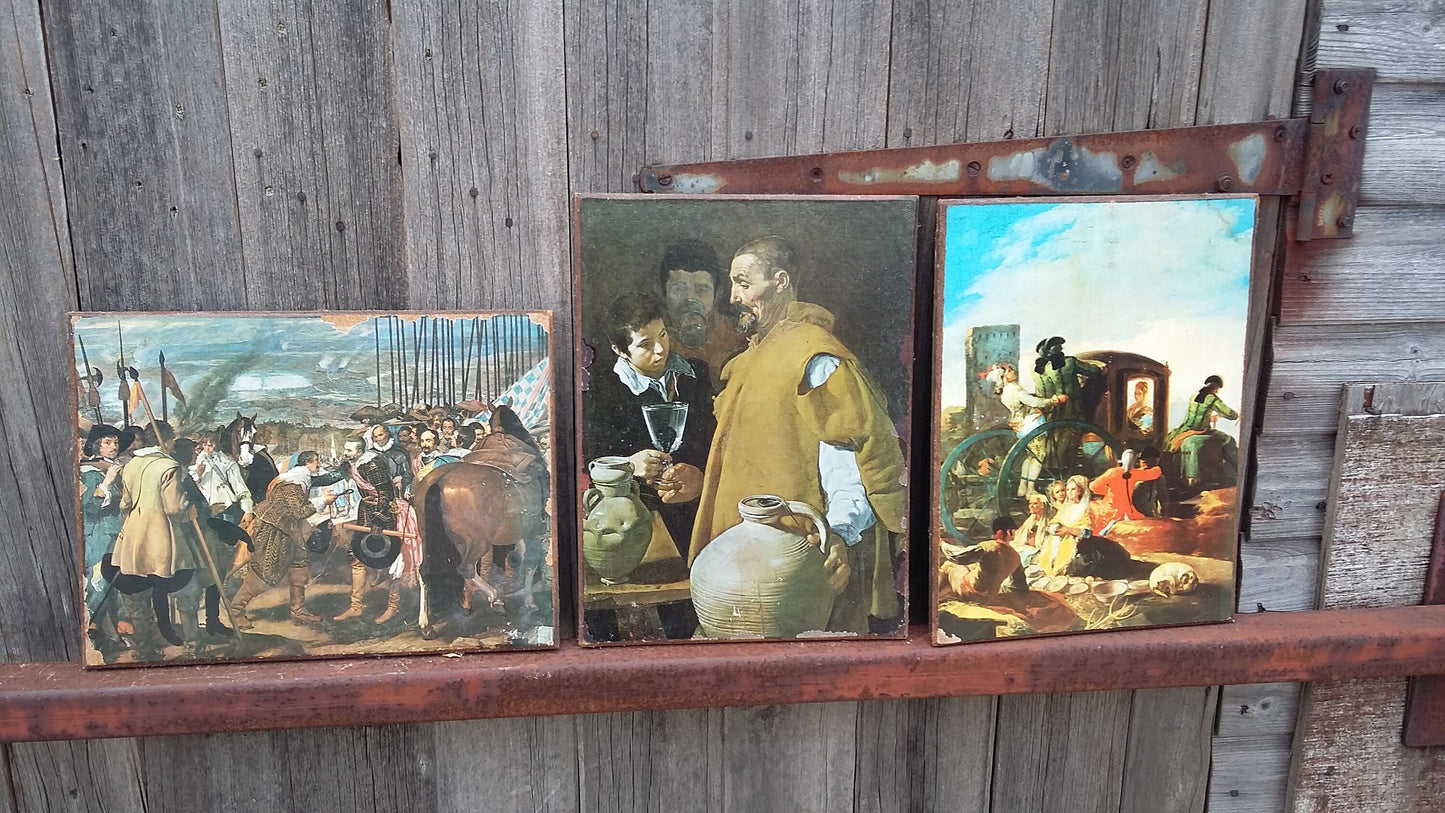 3 Quirky Vintage Masterpiece Prints on Thick Board