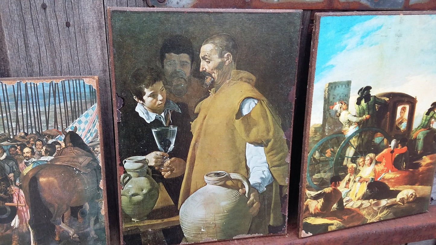 3 Quirky Vintage Masterpiece Prints on Thick Board