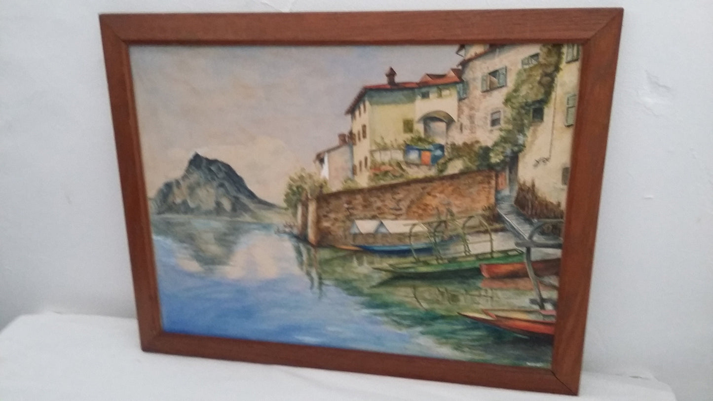 Vintage Original Watercolour c1940 Gandria Lake of Lugona Ross N Butler