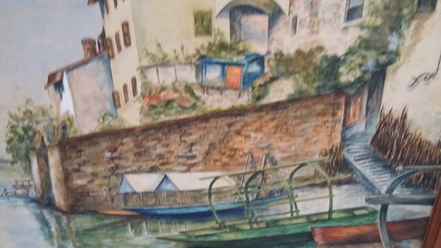 Vintage Original Watercolour c1940 Gandria Lake of Lugona Ross N Butler