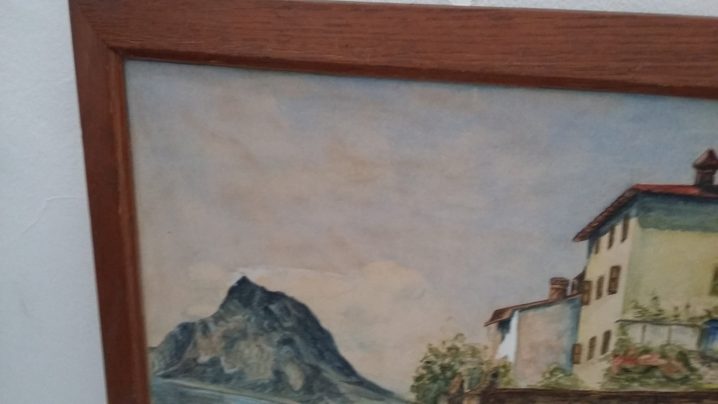 Vintage Original Watercolour c1940 Gandria Lake of Lugona Ross N Butler