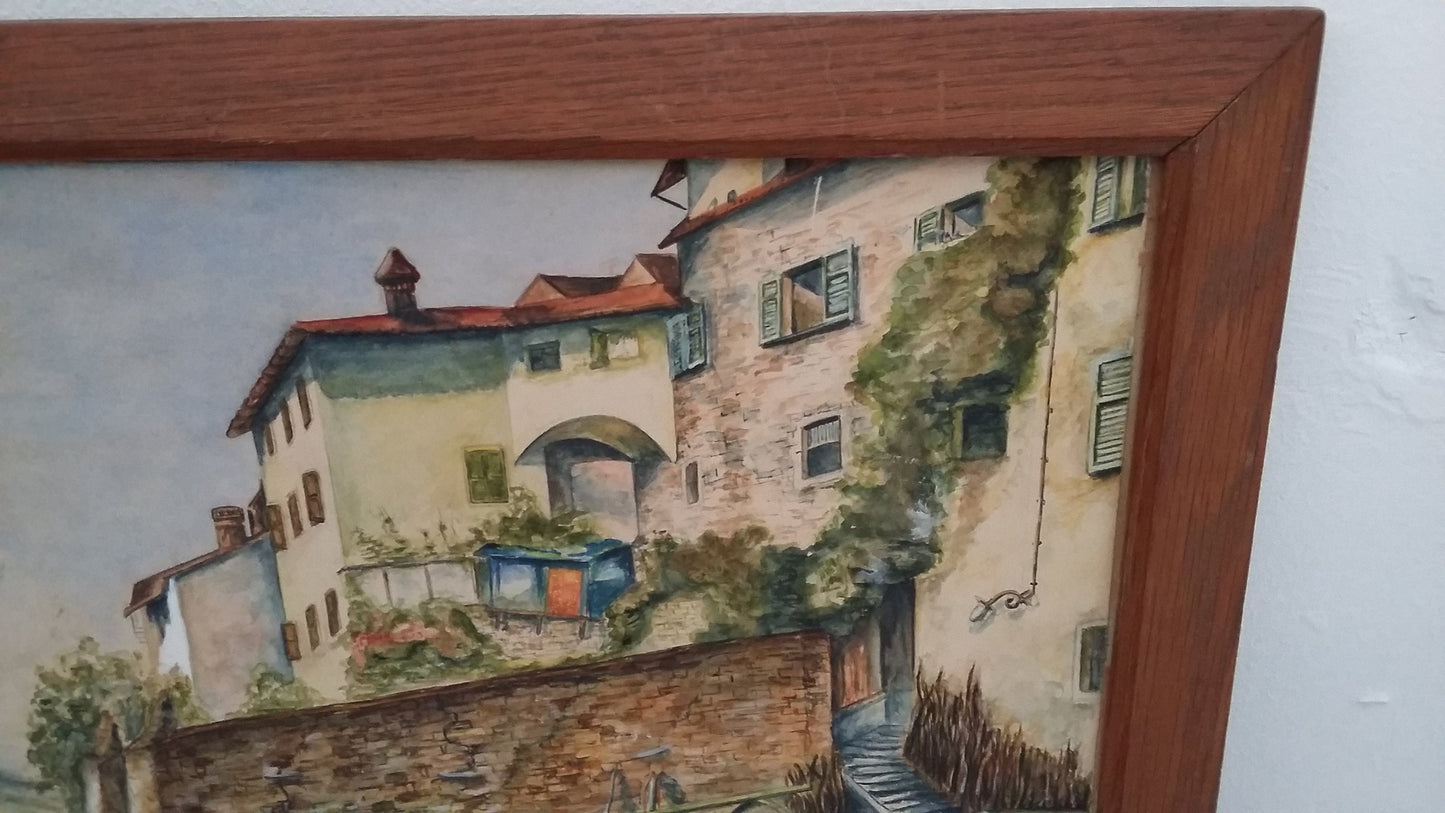 Vintage Original Watercolour c1940 Gandria Lake of Lugona Ross N Butler