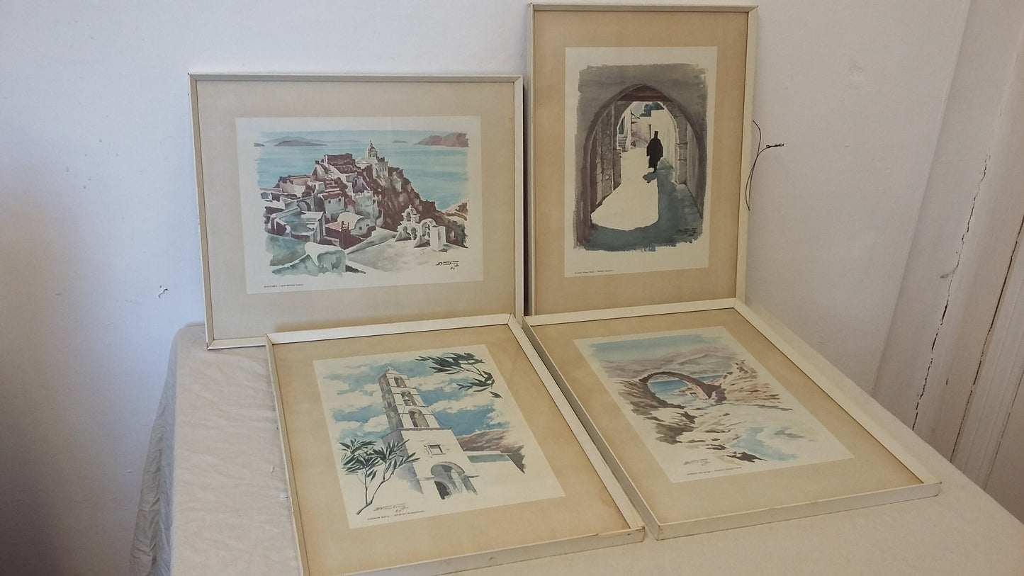 4 Original Vintage 1960’s Greek Greece Prints Andros Naxos x2 Santorin.