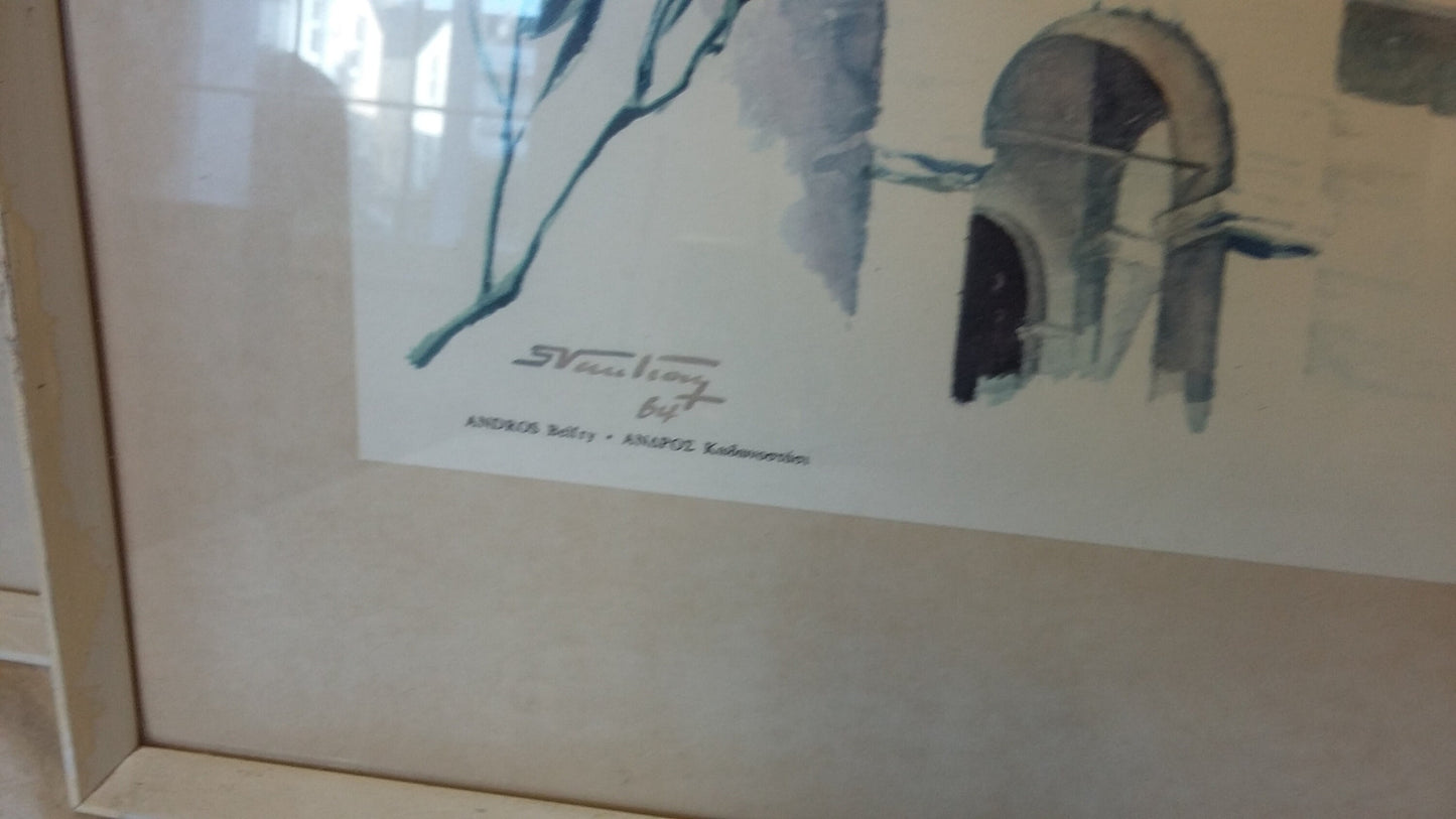 4 Original Vintage 1960’s Greek Greece Prints Andros Naxos x2 Santorin.