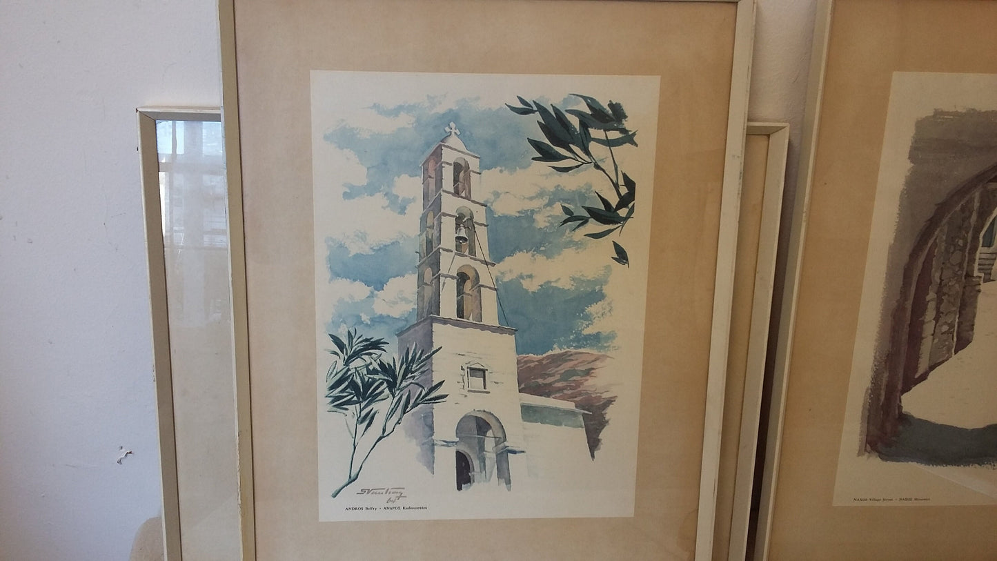 4 Original Vintage 1960’s Greek Greece Prints Andros Naxos x2 Santorin.