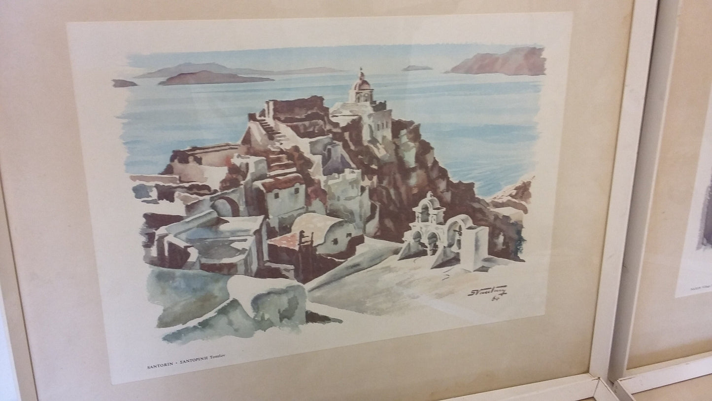 4 Original Vintage 1960’s Greek Greece Prints Andros Naxos x2 Santorin.