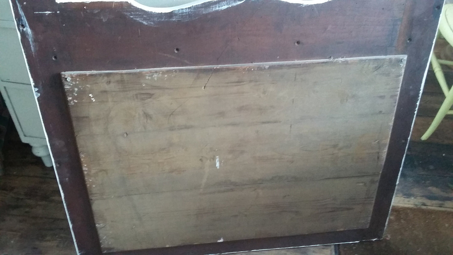 Vintage Painted Oak Art Nouveau Arts and Crafts Over Mantel Wall Mirror