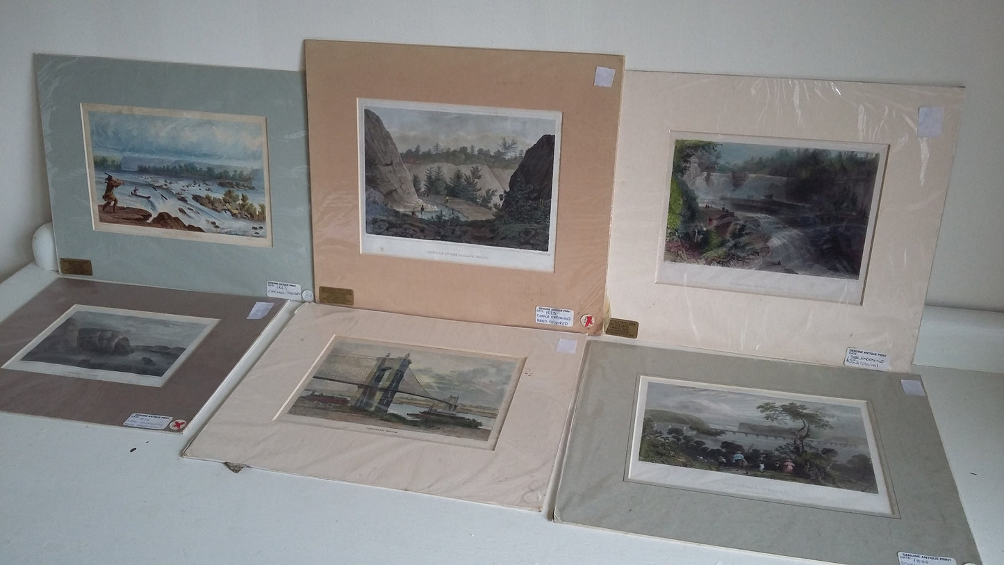 6 Vintage North American Prints Falls Water Bridge Engravings Colour