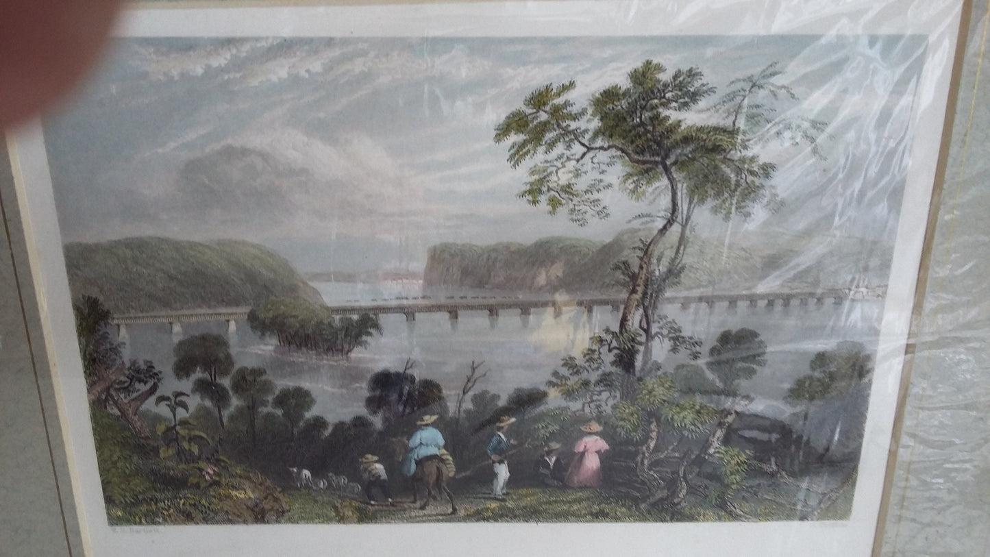 6 Vintage North American Prints Falls Water Bridge Engravings Colour