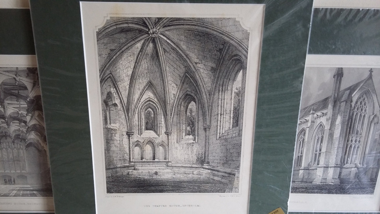 Large Genuine Vintage Mounted Engraved Prints Architecture Castle Chapel Church Cathedral Places of Interest Scotland