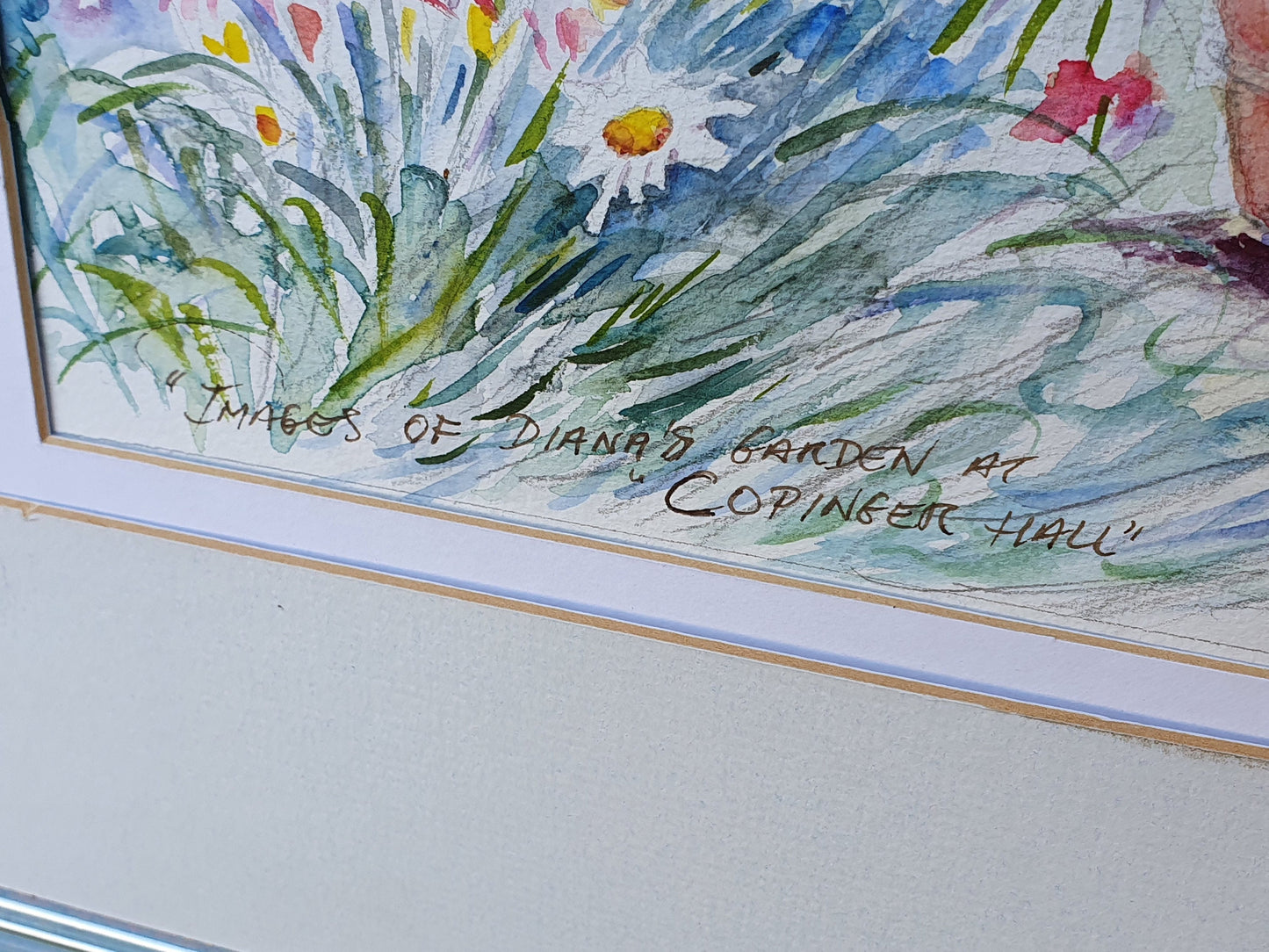 Large Original Watercolour ‘Images of Diana’s Garden Copinger Hall’ Lady Di Diana Samantha Jill D Howard