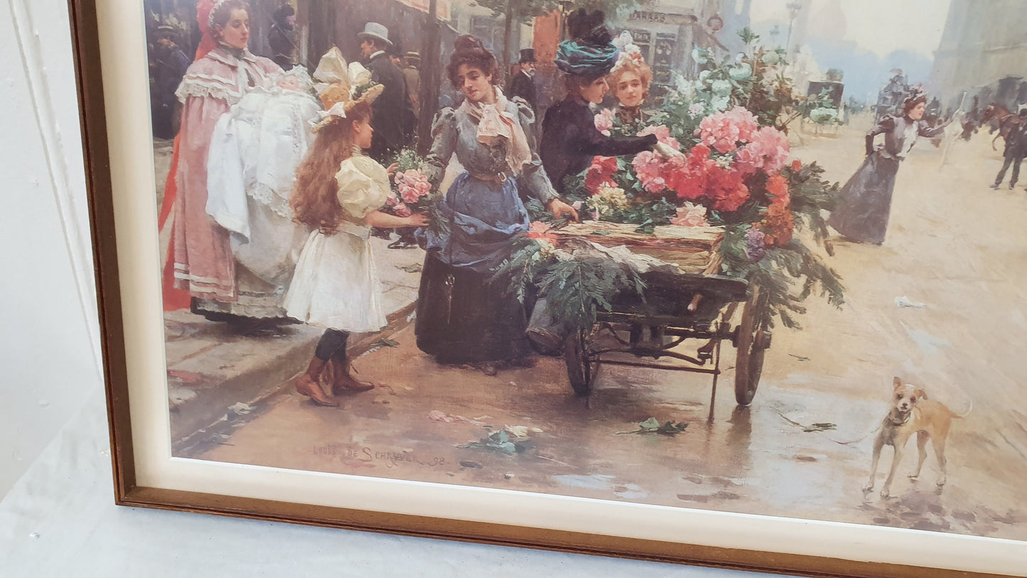 Massive Vintage Retro Print With Perspex Glass Flower Seller Louis de Shyryver 1898