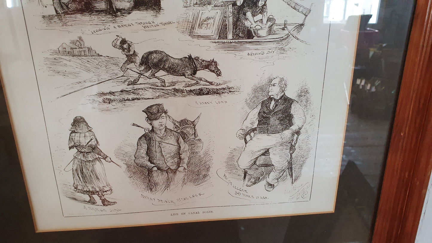 Massive ‘Life On Canal Boats’ Print in Glass Frame and Mount