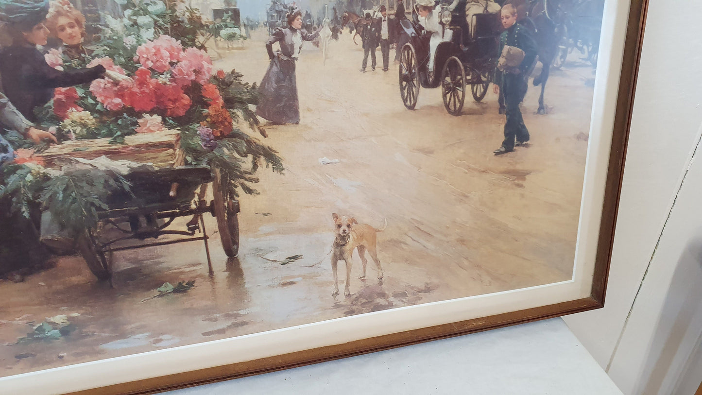 Massive Vintage Retro Print With Perspex Glass Flower Seller Louis de Shyryver 1898