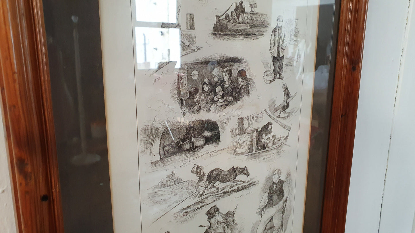 Massive ‘Life On Canal Boats’ Print in Glass Frame and Mount