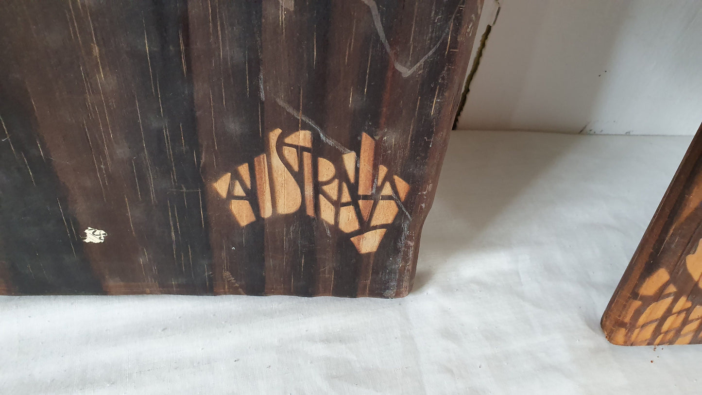 Vintage Australia Australian Aboriginal Art Plaques on Pine Sand Blasted