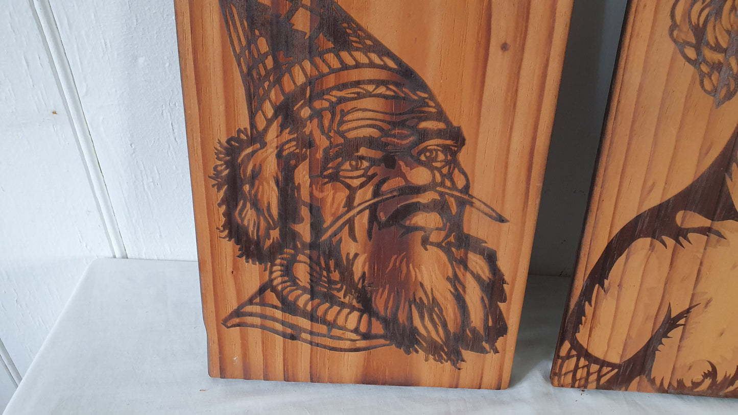Vintage Australia Australian Aboriginal Art Plaques on Pine Sand Blasted