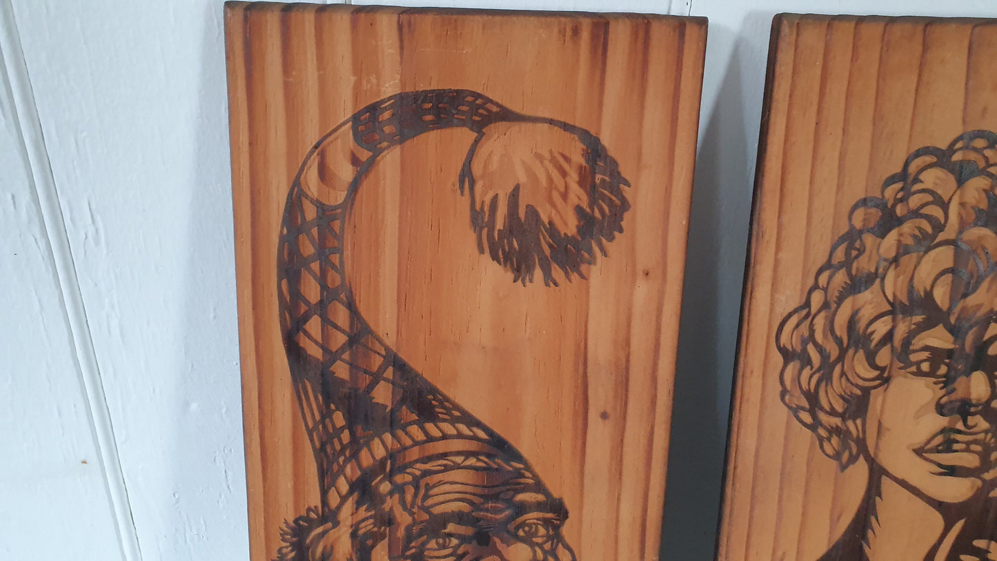 Vintage Australia Australian Aboriginal Art Plaques on Pine Sand Blasted