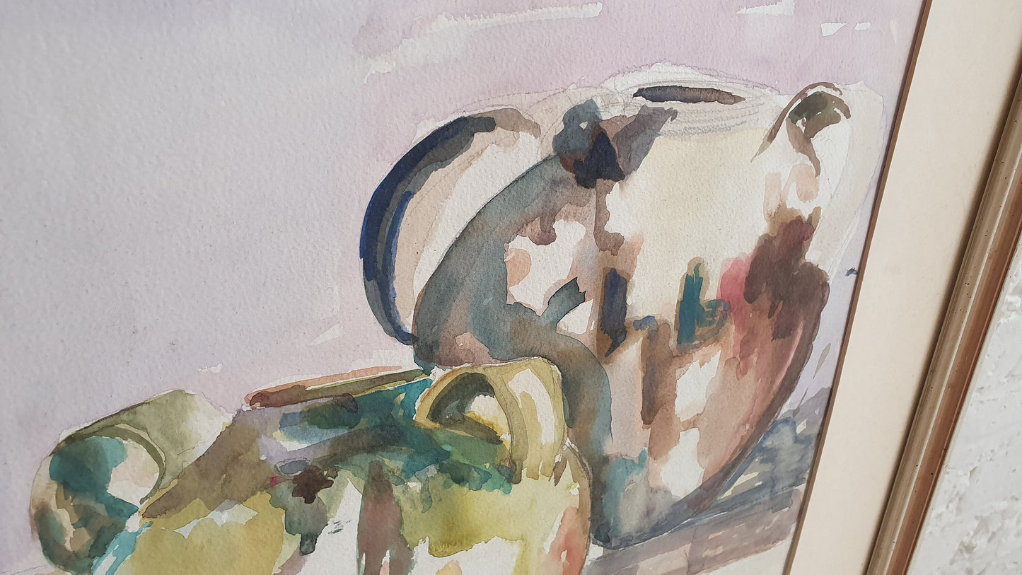 Large Original Still Life Watercolour Jill Emslie ‘The Pots From Aubterre’