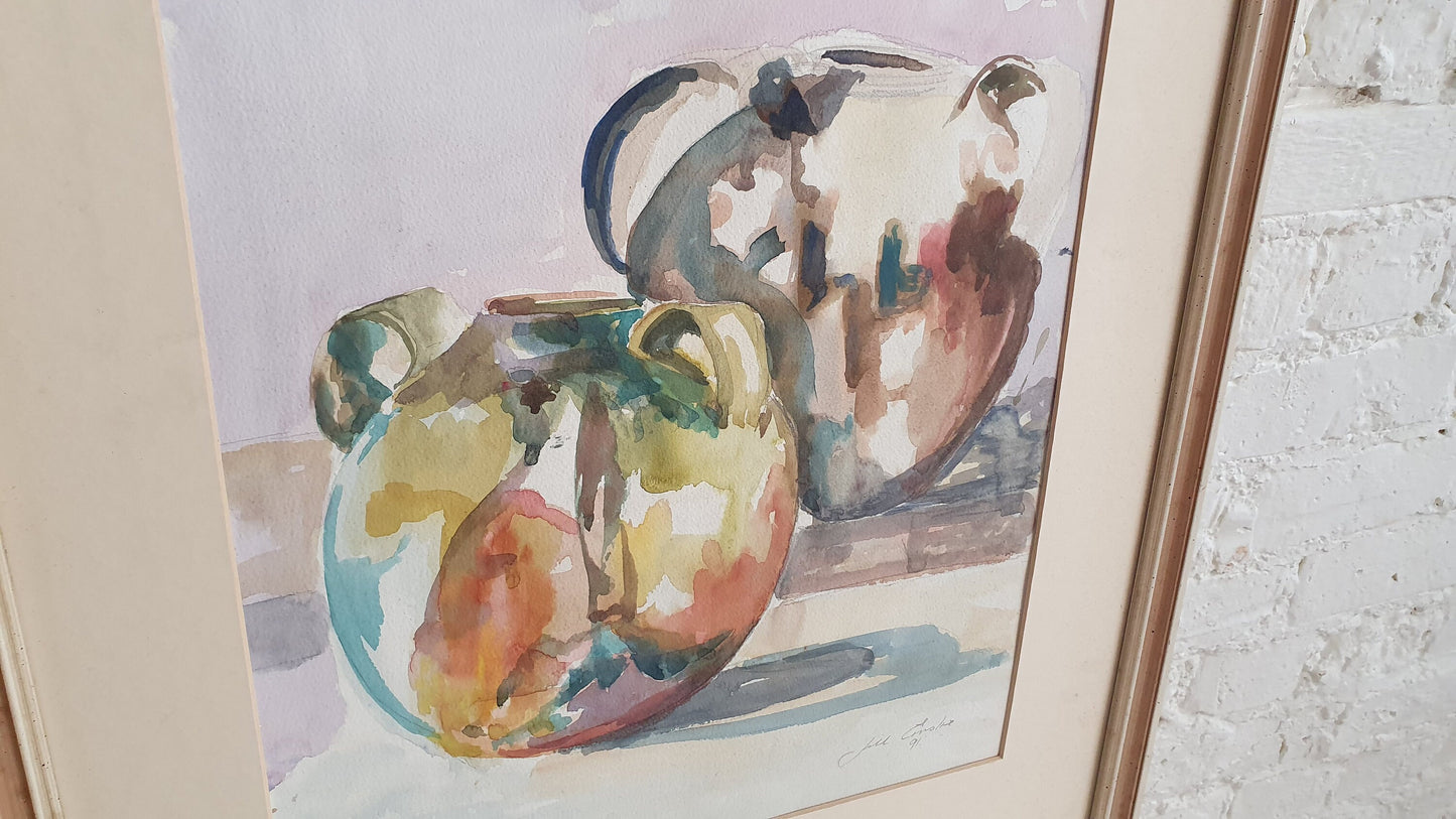 Large Original Still Life Watercolour Jill Emslie ‘The Pots From Aubterre’