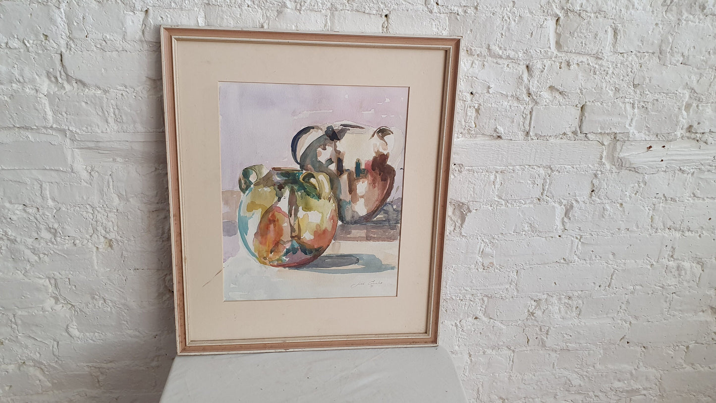 Large Original Still Life Watercolour Jill Emslie ‘The Pots From Aubterre’