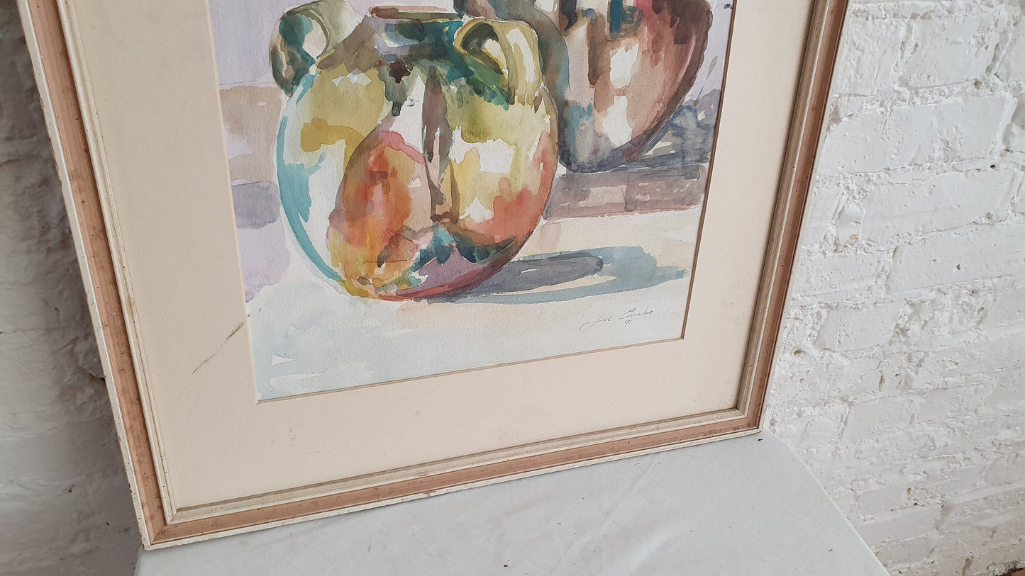 Large Original Still Life Watercolour Jill Emslie ‘The Pots From Aubterre’