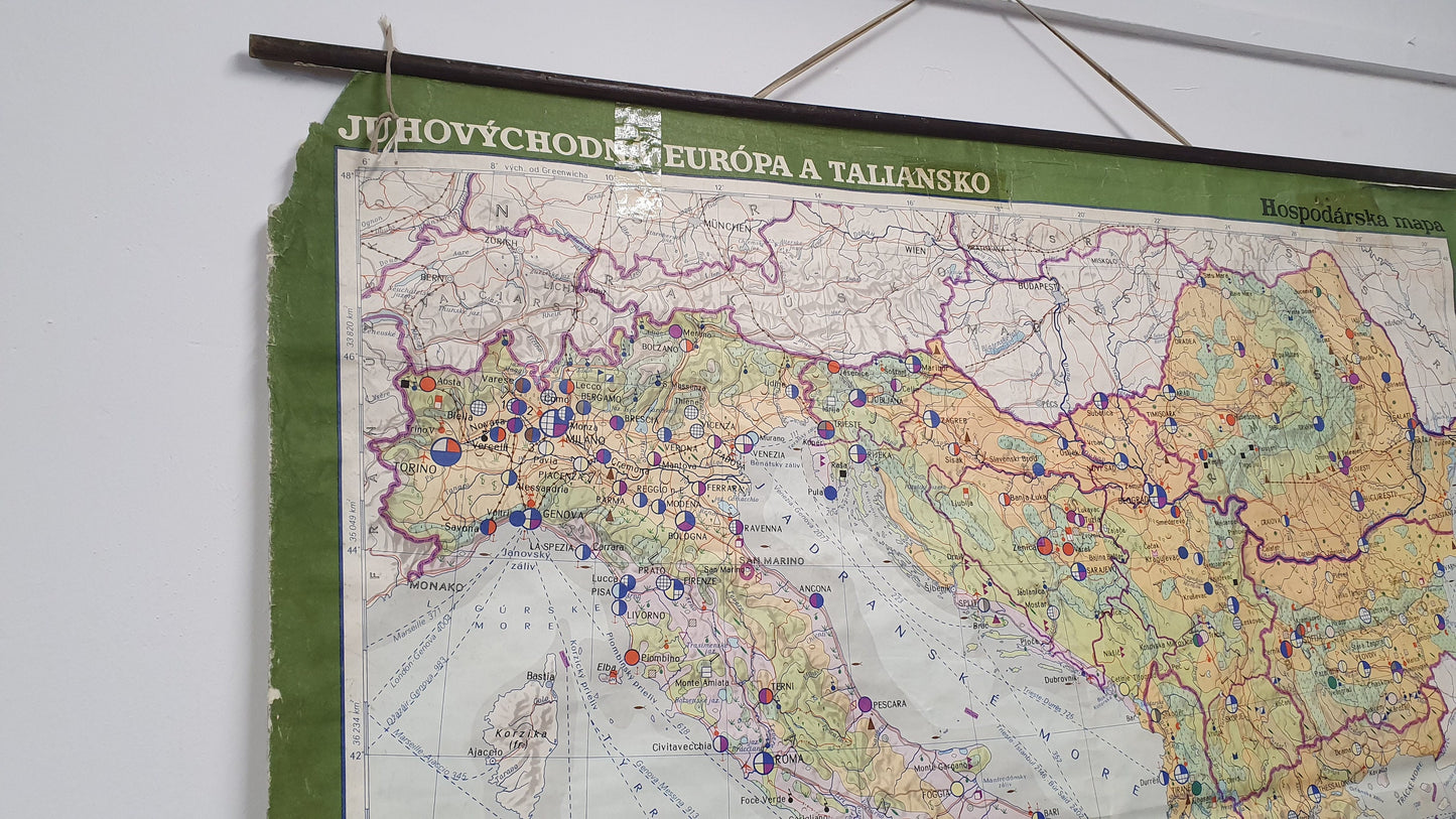 Massive 5 ft x 5 ft Map Roll Up South Eastern Europe Italy Bulgaria Romania Yugoslavia Albania Greece Croatia