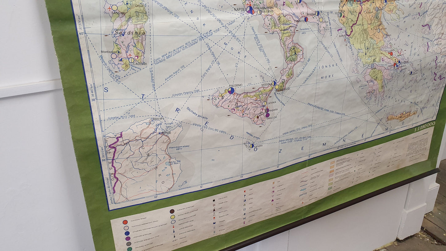 Massive 5 ft x 5 ft Map Roll Up South Eastern Europe Italy Bulgaria Romania Yugoslavia Albania Greece Croatia