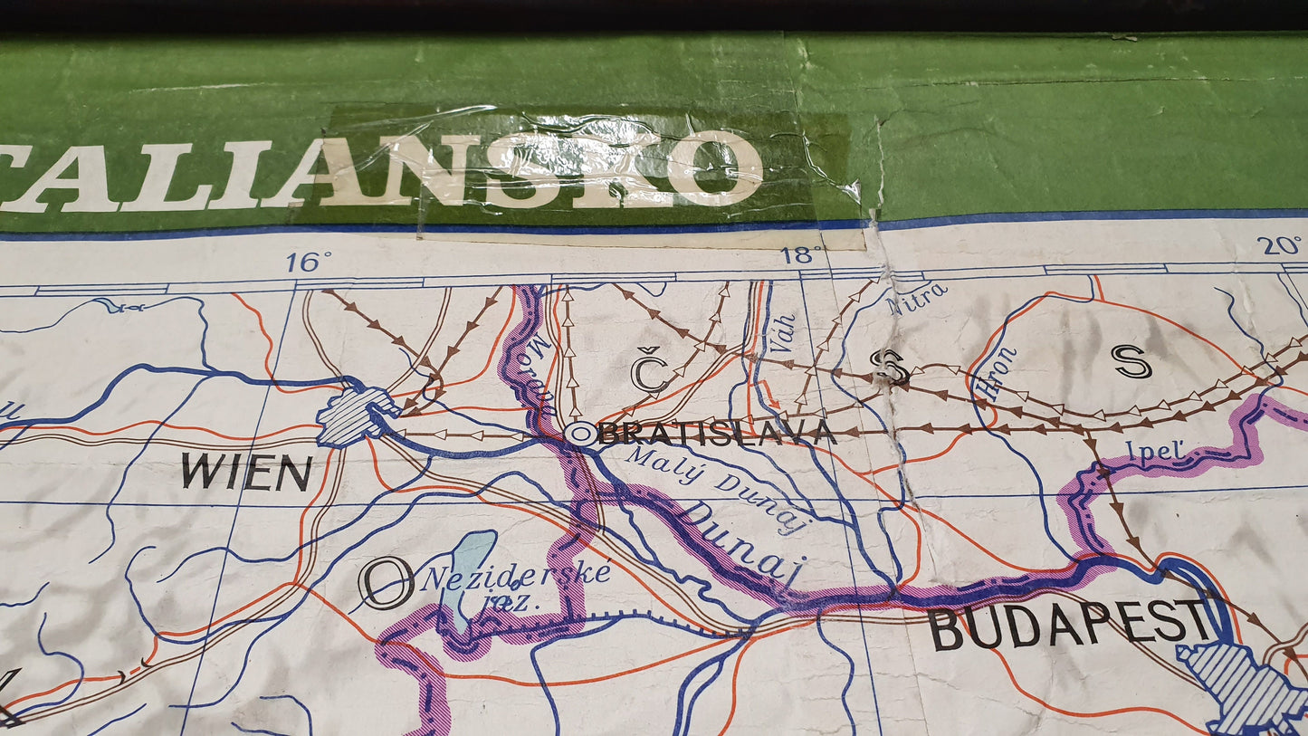 Massive 5 ft x 5 ft Map Roll Up South Eastern Europe Italy Bulgaria Romania Yugoslavia Albania Greece Croatia