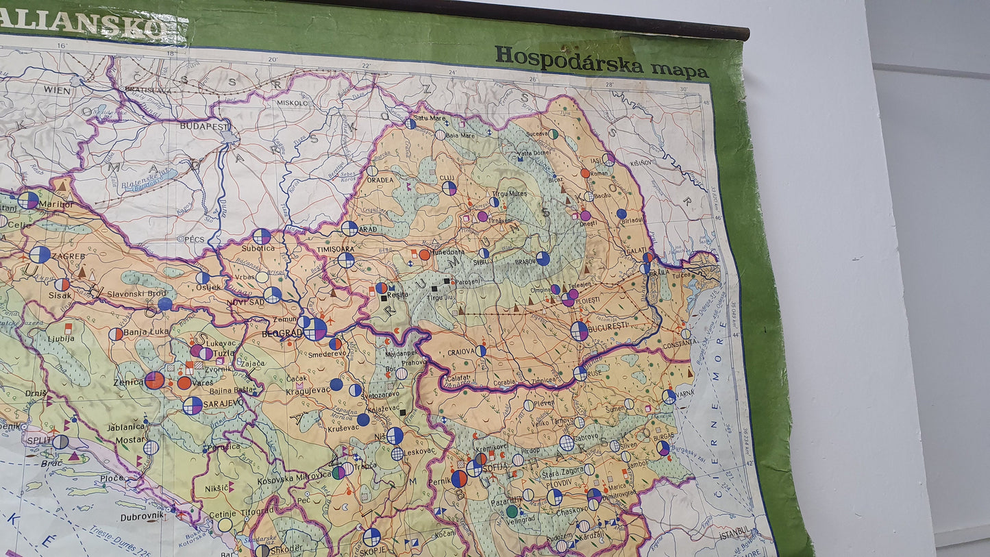 Massive 5 ft x 5 ft Map Roll Up South Eastern Europe Italy Bulgaria Romania Yugoslavia Albania Greece Croatia
