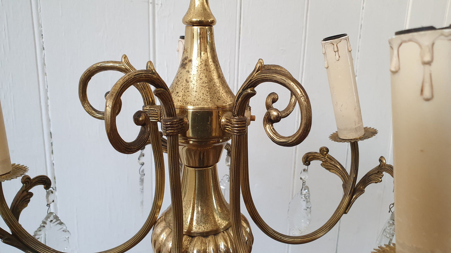 Vintage Fluted 6 Lamp Brass Lamp Lights Kitsch 80’s Glamour