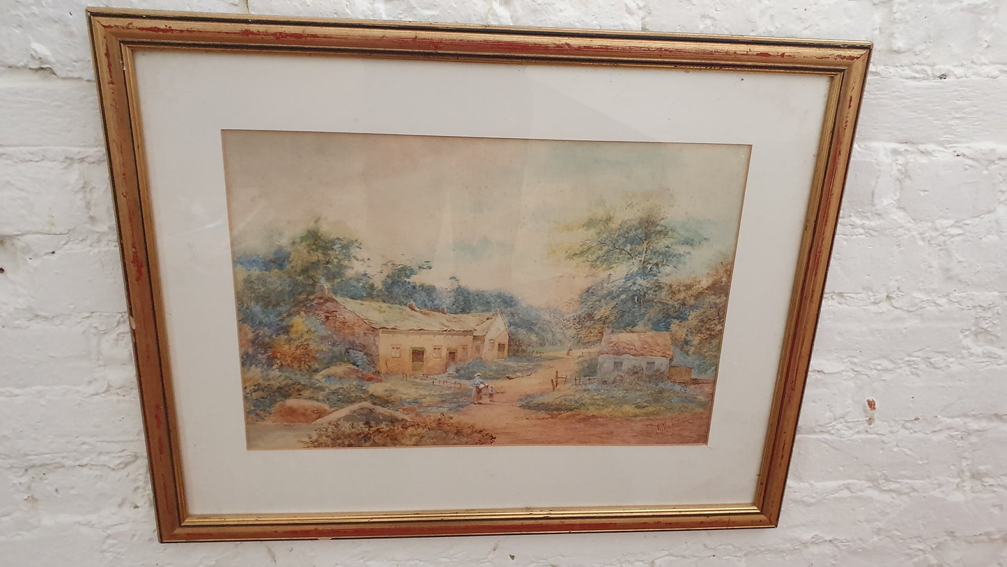 Genuine Large Vintage Original Victorian Watercolour by John Macpherson Countryside Cottage Rural Working Landscape 72 x 56 cm