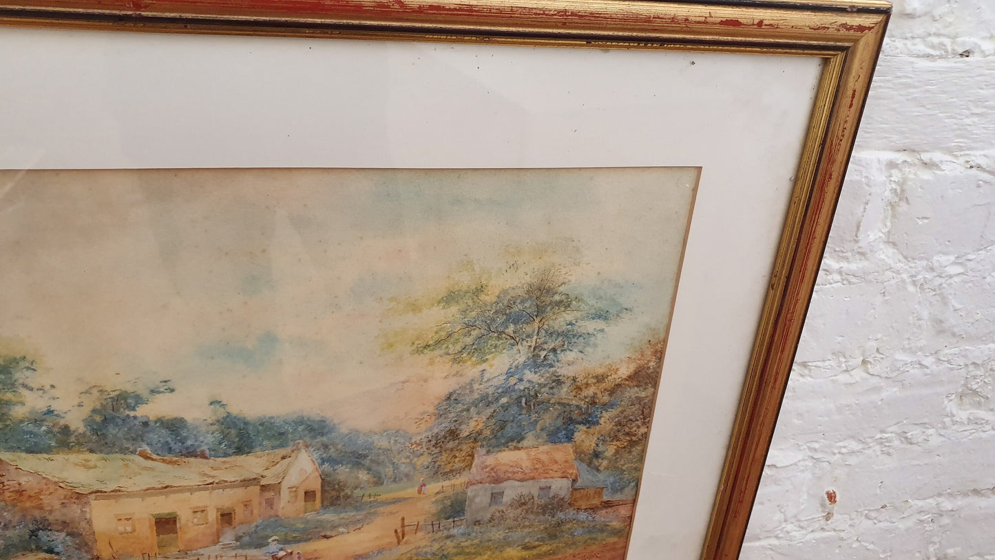 Genuine Large Vintage Original Victorian Watercolour by John Macpherson Countryside Cottage Rural Working Landscape 72 x 56 cm