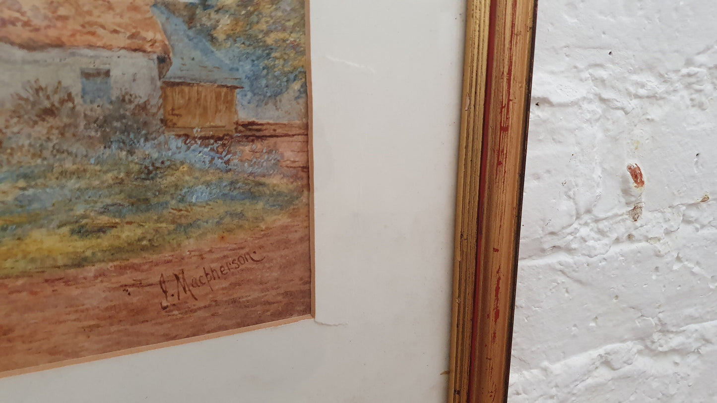 Genuine Large Vintage Original Victorian Watercolour by John Macpherson Countryside Cottage Rural Working Landscape 72 x 56 cm