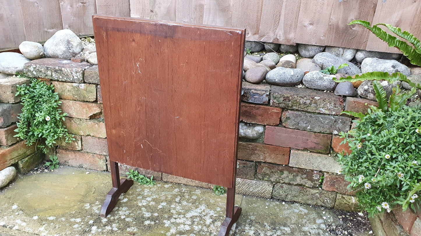 Unusual Pre War Oak Frame Fire Screen of Taj Mahal Sequin Tapestry India