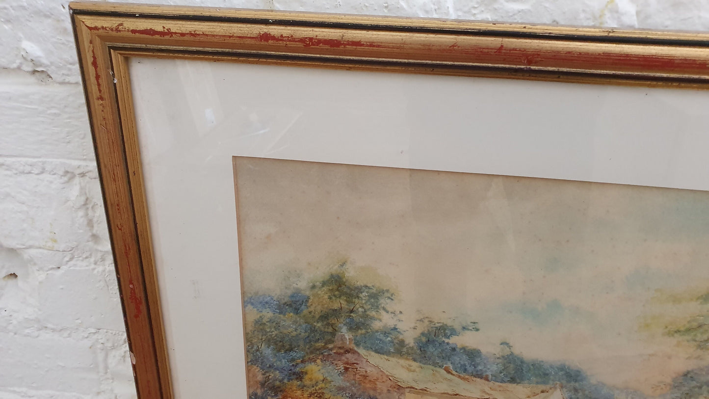 Genuine Large Vintage Original Victorian Watercolour by John Macpherson Countryside Cottage Rural Working Landscape 72 x 56 cm