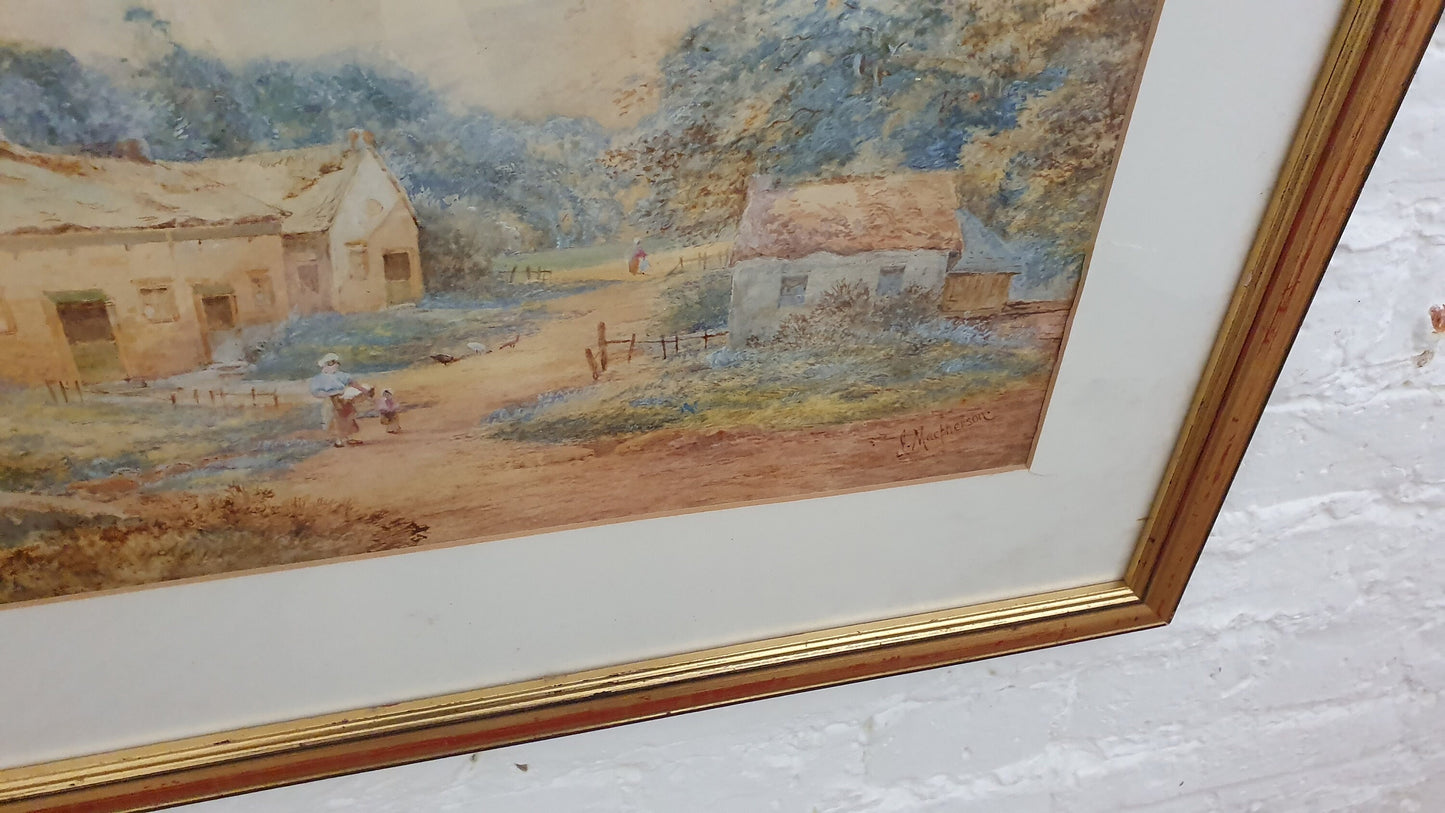 Genuine Large Vintage Original Victorian Watercolour by John Macpherson Countryside Cottage Rural Working Landscape 72 x 56 cm