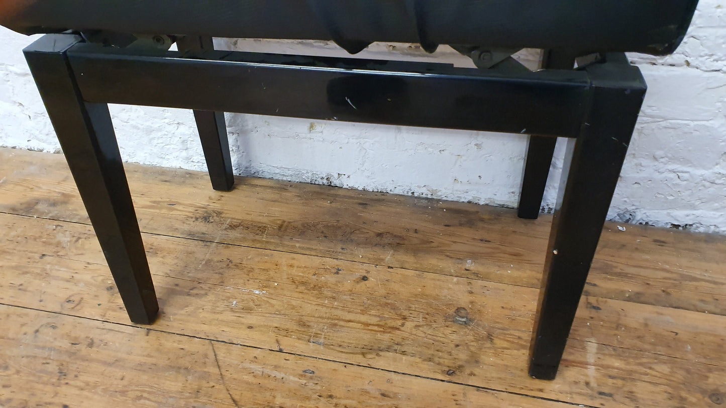 Vintage Black Upholstered Piano Stool Adjustable
