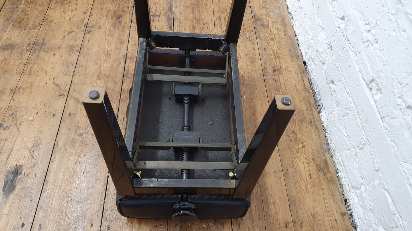 Vintage Black Upholstered Piano Stool Adjustable