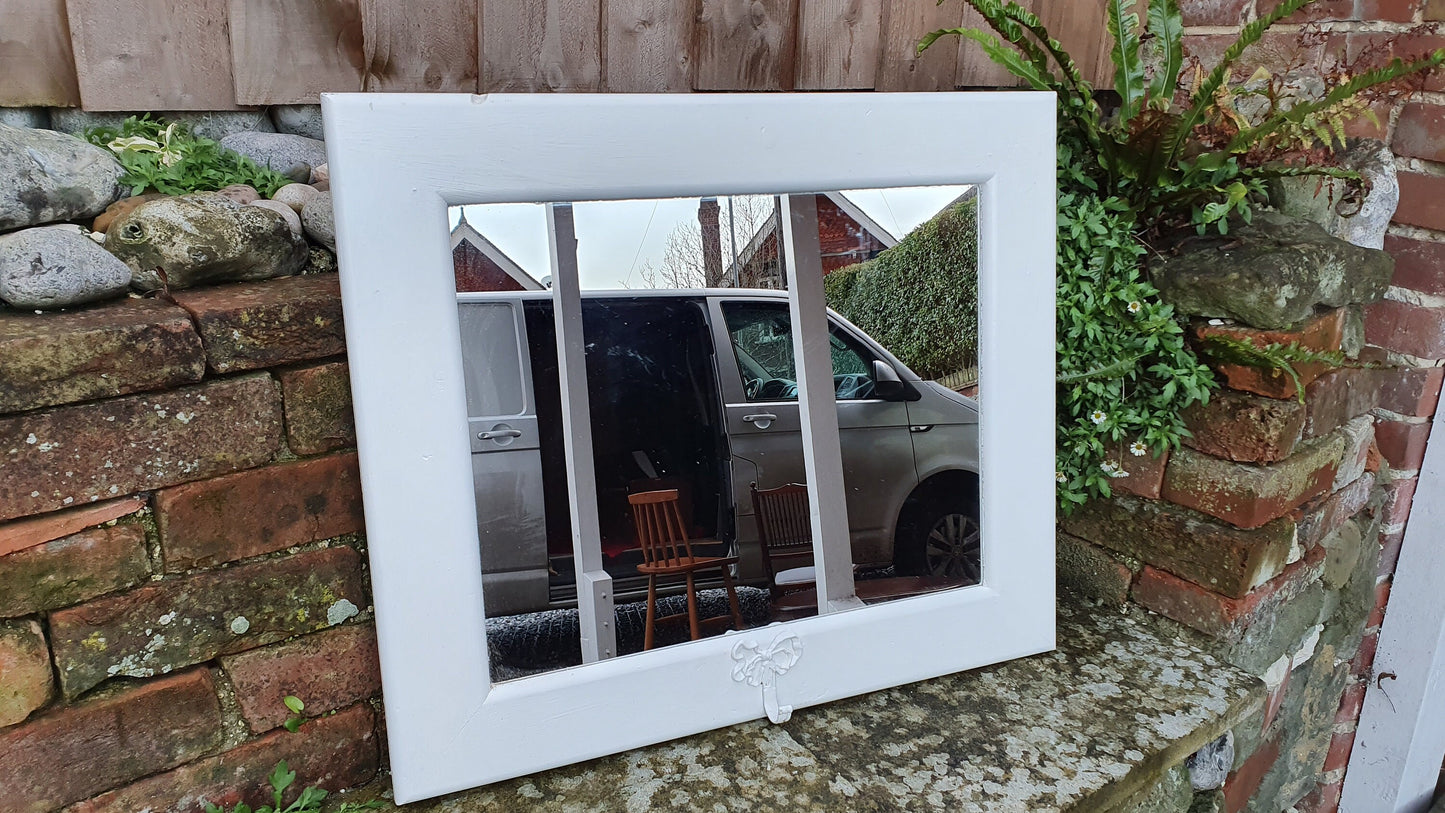Painted Wall Mirror in Farrow and Ball Wimborne White With Metal Ribbon Hook