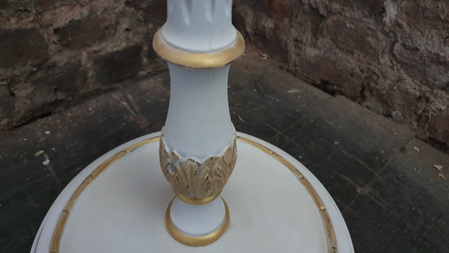Vintage Painted Shabby Chic Standard Lamp in Annie Sloan Cream and Gold Acrylic