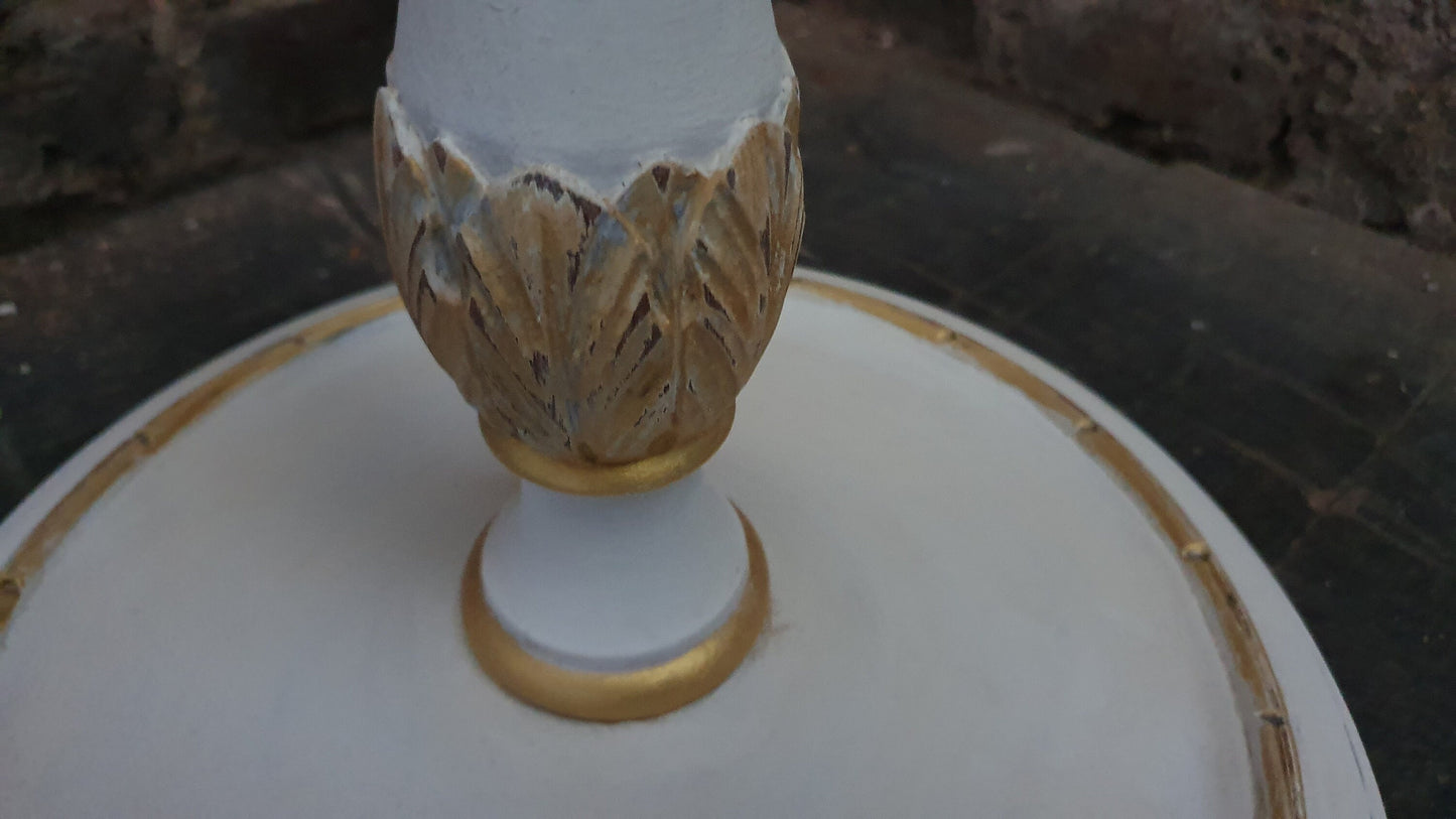 Vintage Painted Shabby Chic Standard Lamp in Annie Sloan Cream and Gold Acrylic