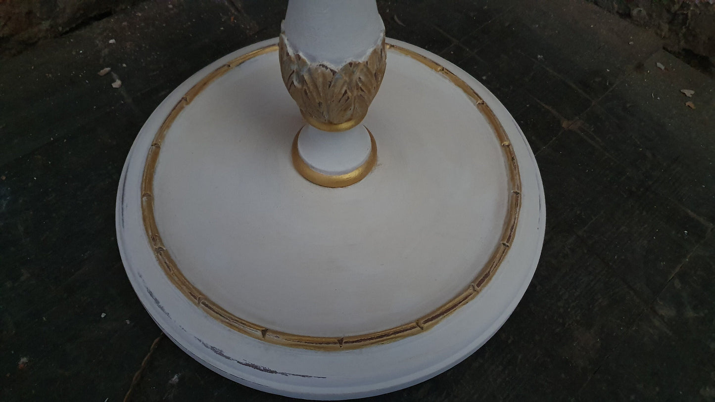 Vintage Painted Shabby Chic Standard Lamp in Annie Sloan Cream and Gold Acrylic
