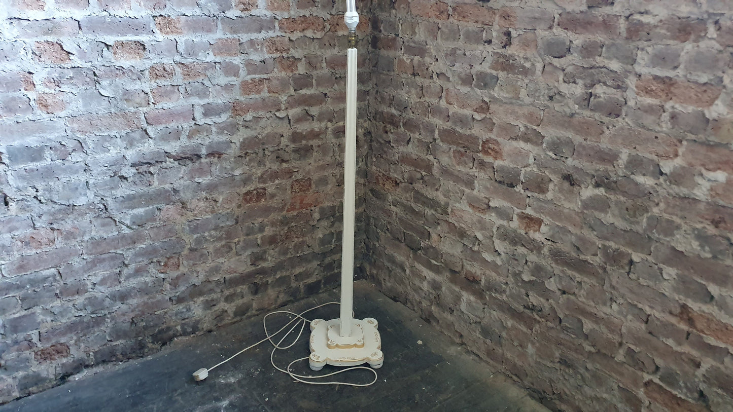 Vintage Painted Shabby Chic Standard Lamp in Annie Sloan Cream and Gold Acrylic. Working.