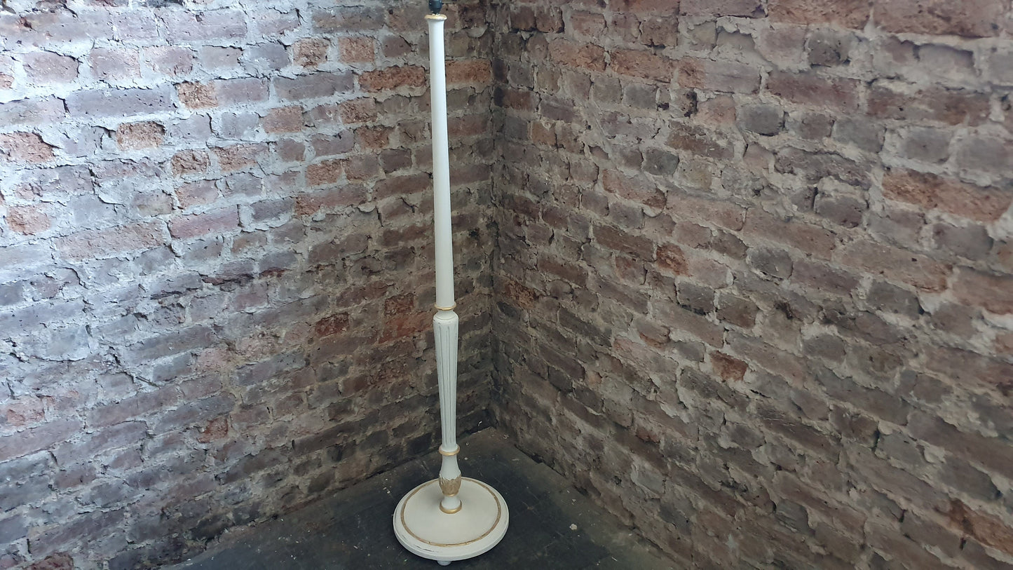 Vintage Painted Shabby Chic Standard Lamp in Annie Sloan Cream and Gold Acrylic