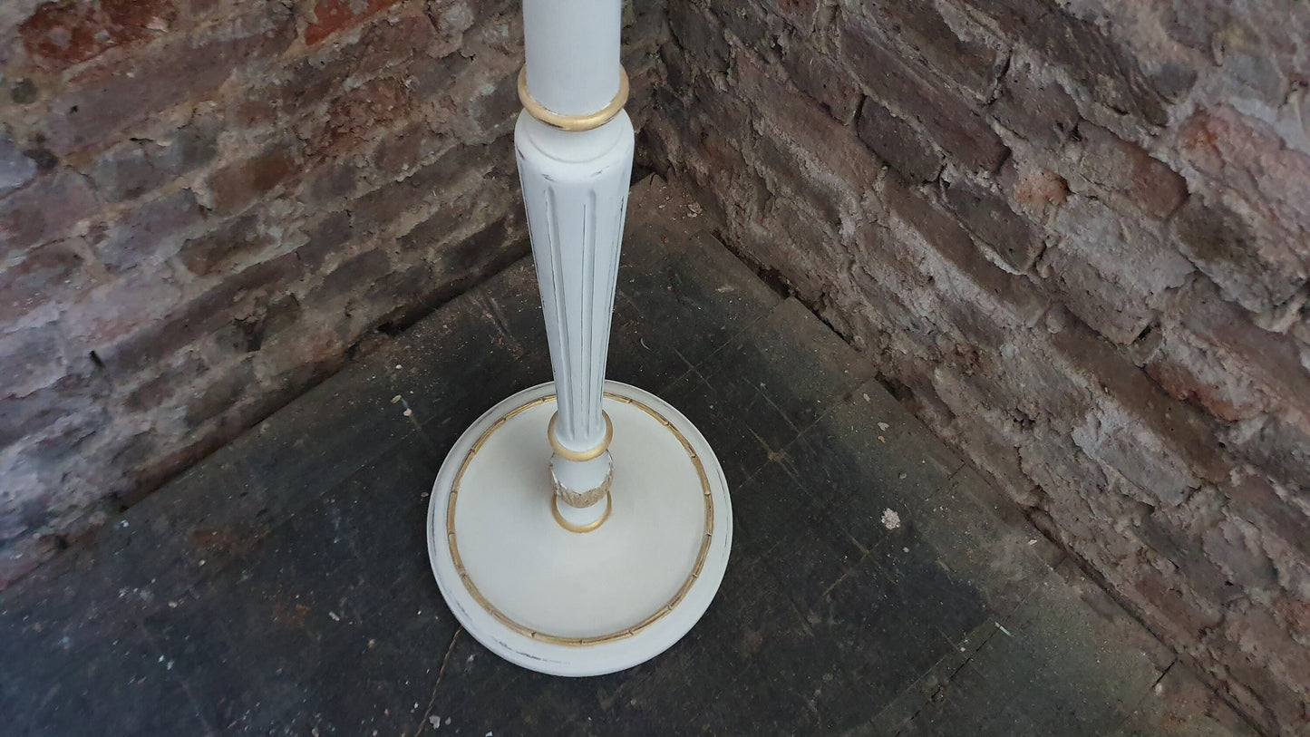 Vintage Painted Shabby Chic Standard Lamp in Annie Sloan Cream and Gold Acrylic
