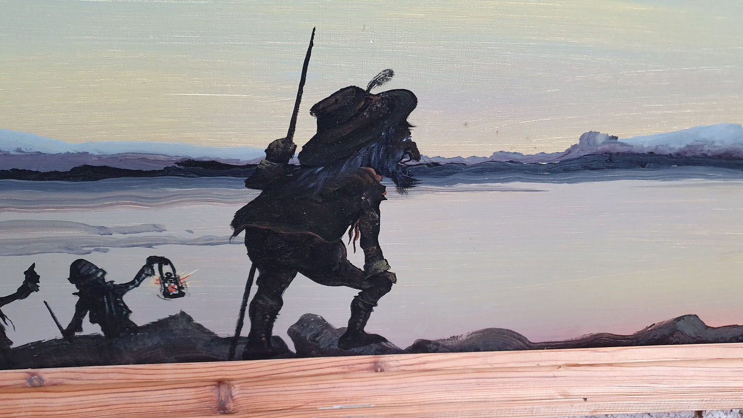 Three Huge 1980’s Vintage Original Acrylic Paintings Fantasy Gremlins Hobbit Dungeon and Dragons Pictures