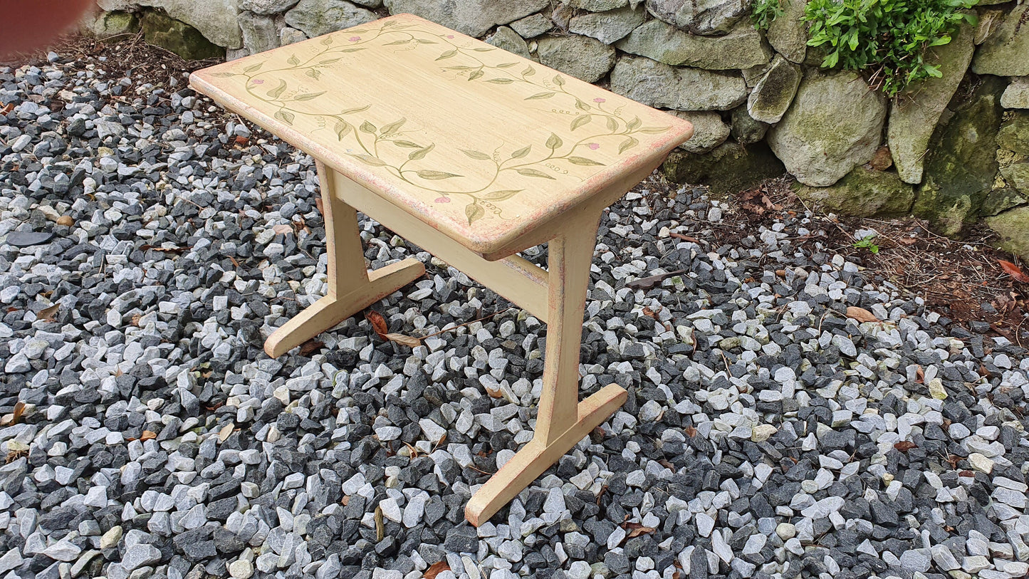 Vintage Retro Painted Table Coffee Side Occasional Bedside Bespoke Decoration Floral Flowers Hand Painted