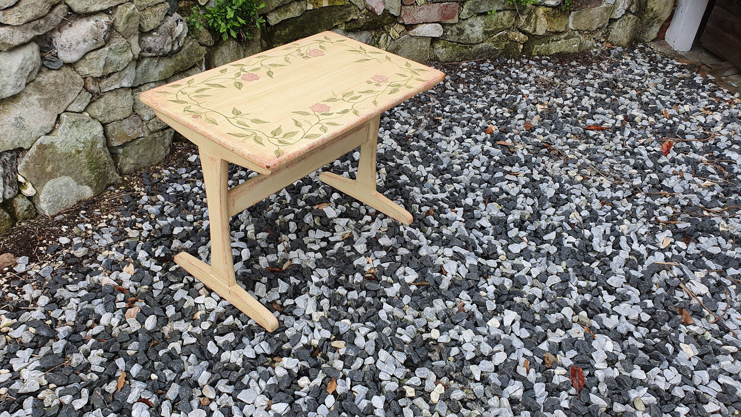 Vintage Retro Painted Table Coffee Side Occasional Bedside Bespoke Decoration Floral Flowers Hand Painted