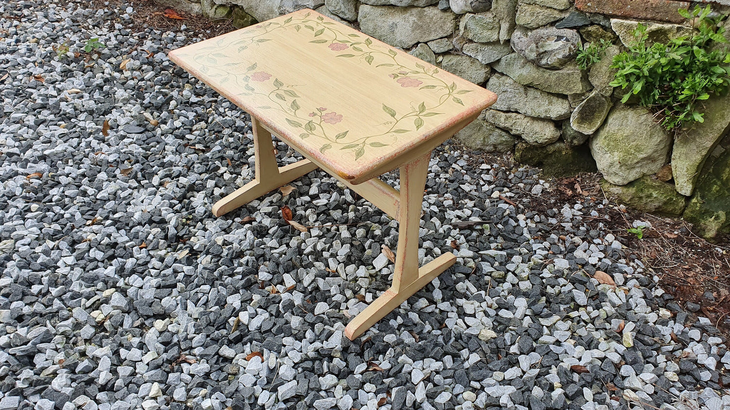 Vintage Retro Painted Table Coffee Side Occasional Bedside Bespoke Decoration Floral Flowers Hand Painted